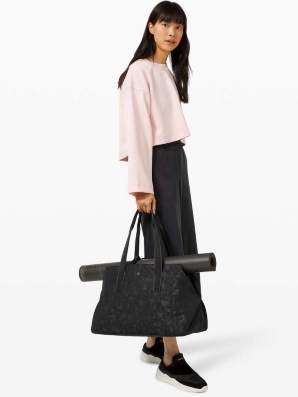 Lululemon Black Print Tote Duffel Bag - Large Weekend Carryall
